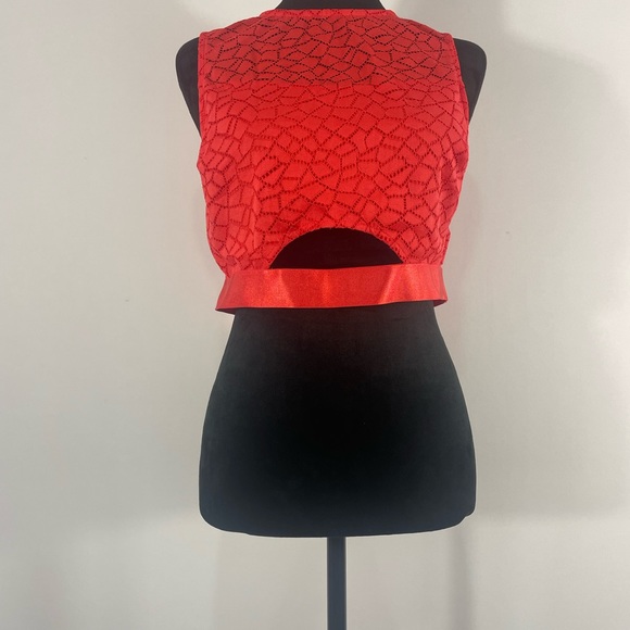 Bebe Red Crop Top Lace, sleeveless with Key hole abs, Size Large - Picture 7 of 11